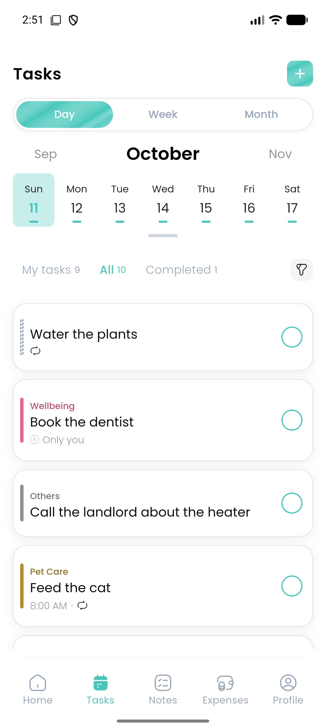 Crew tasks: the chores of the day for the household, by day, week or month
